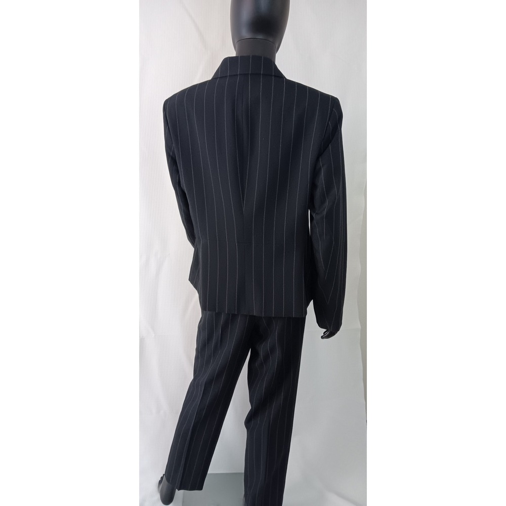 Black Label by Evan-Picone Womens Pinstripe Jacket Pant Suit Black Size 12 - Picture 2 of 5